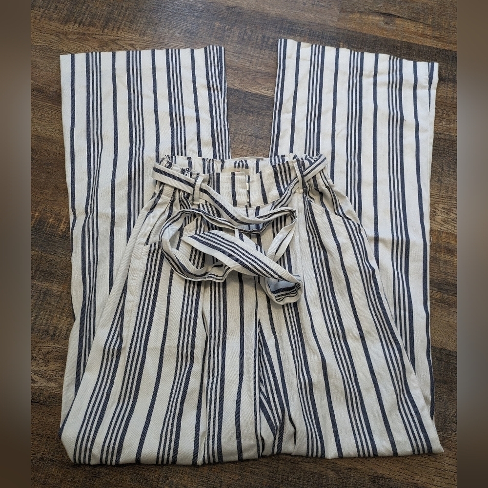 Marine Layer Wide Leg Blue White Stripe Pants Belted Women's Xs